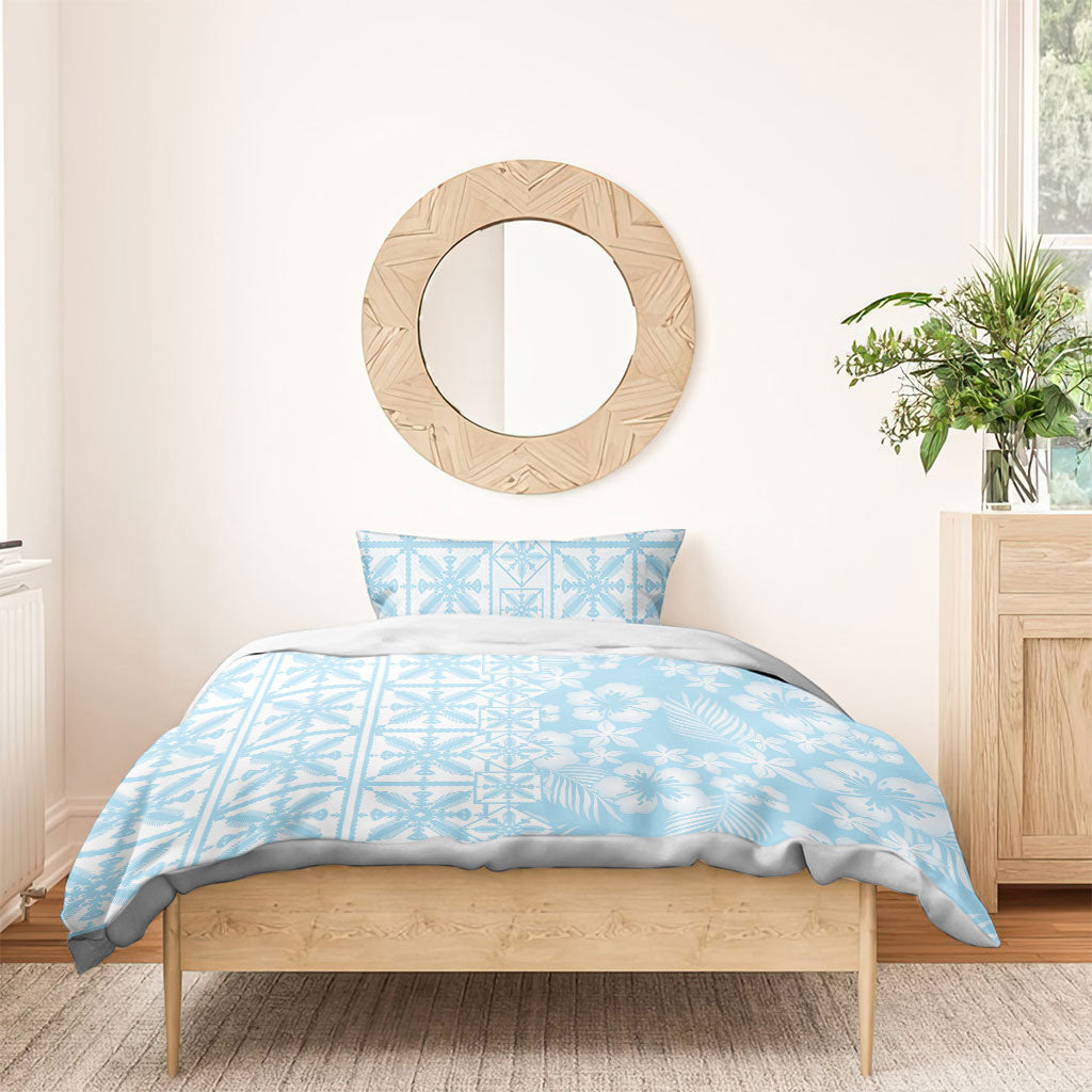 Pastel Blue Kahili Quilt Hawaii Bedding Set Tropical Flower Seamless Half Style LT14 - Polynesian Pride