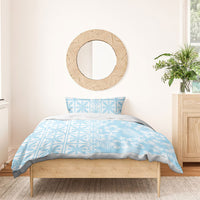 Pastel Blue Kahili Quilt Hawaii Bedding Set Tropical Flower Seamless Half Style LT14 - Polynesian Pride