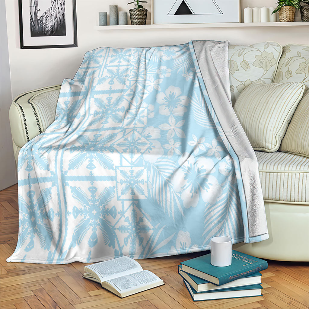 Pastel Blue Kahili Quilt Hawaii Blanket Tropical Flower Seamless Half Style LT14 Blue - Polynesian Pride