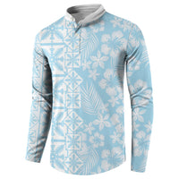 Pastel Blue Kahili Quilt Hawaii Button Sweatshirt Tropical Flower Seamless Half Style LT14 - Polynesian Pride