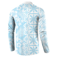 Pastel Blue Kahili Quilt Hawaii Button Sweatshirt Tropical Flower Seamless Half Style LT14 - Polynesian Pride