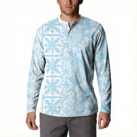 Pastel Blue Kahili Quilt Hawaii Button Sweatshirt Tropical Flower Seamless Half Style LT14 - Polynesian Pride