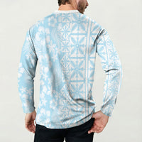 Pastel Blue Kahili Quilt Hawaii Button Sweatshirt Tropical Flower Seamless Half Style LT14 - Polynesian Pride