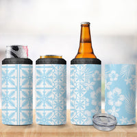Pastel Blue Kahili Quilt Hawaii 4 in 1 Can Cooler Tumbler Tropical Flower Seamless Half Style LT14 - Polynesian Pride
