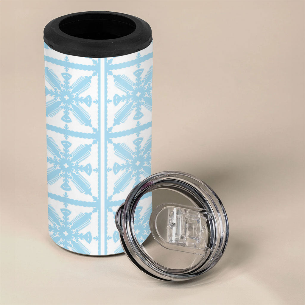 Pastel Blue Kahili Quilt Hawaii 4 in 1 Can Cooler Tumbler Tropical Flower Seamless Half Style LT14 - Polynesian Pride