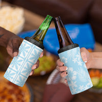 Pastel Blue Kahili Quilt Hawaii 4 in 1 Can Cooler Tumbler Tropical Flower Seamless Half Style LT14 - Polynesian Pride