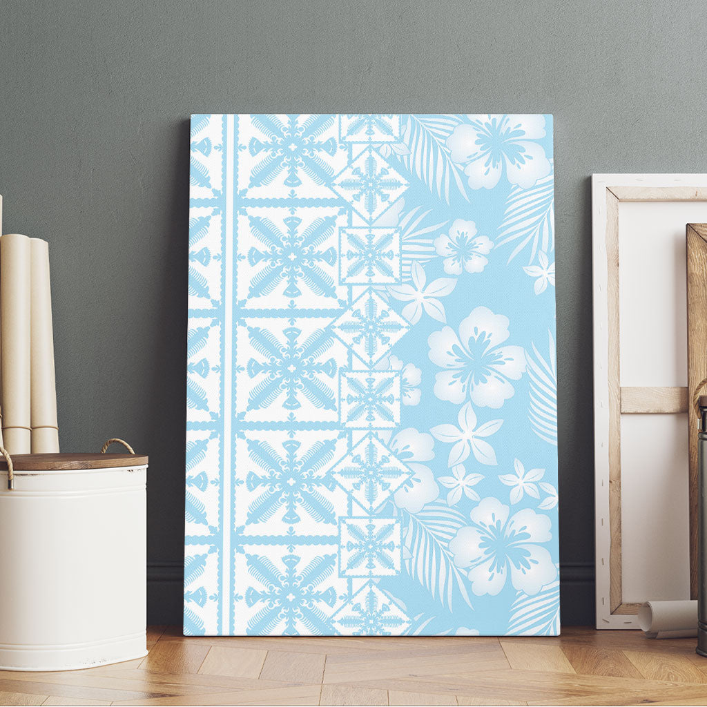 Pastel Blue Kahili Quilt Hawaii Canvas Wall Art Tropical Flower Seamless Half Style LT14 - Polynesian Pride