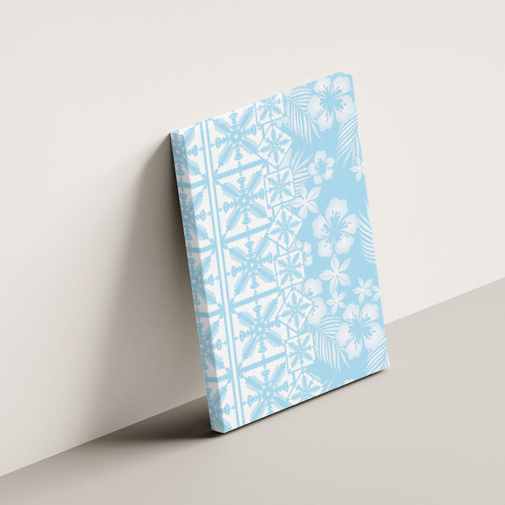 Pastel Blue Kahili Quilt Hawaii Canvas Wall Art Tropical Flower Seamless Half Style LT14 - Polynesian Pride