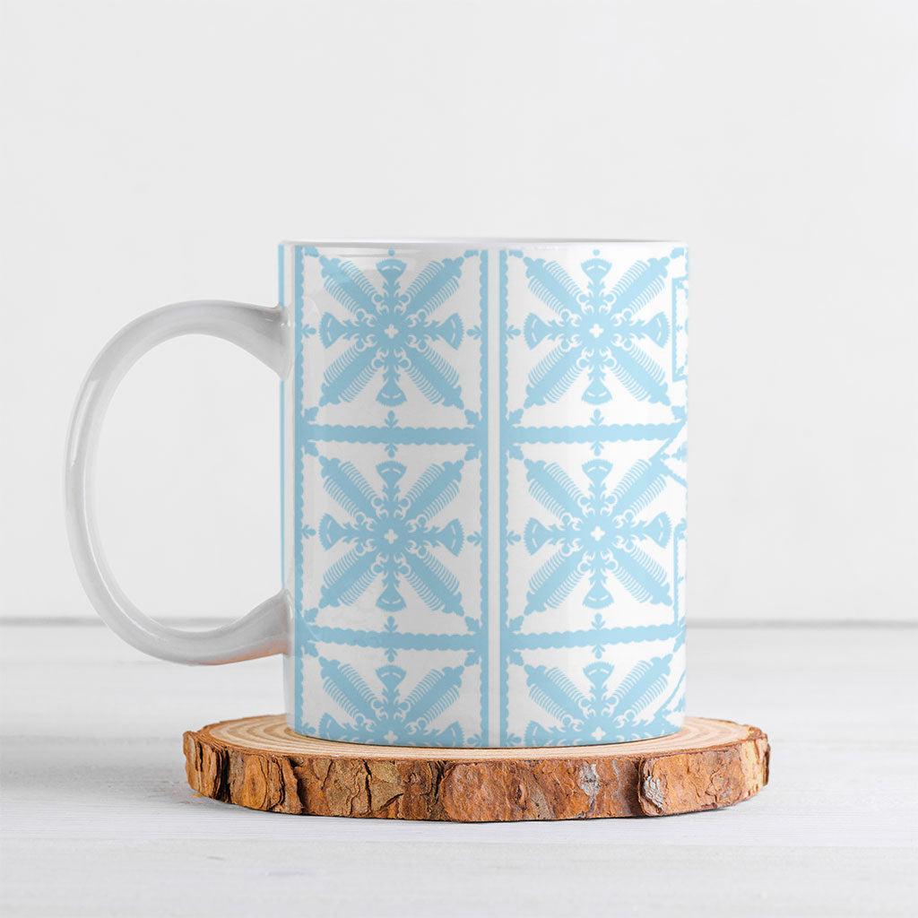 Pastel Blue Kahili Quilt Hawaii Ceramic Mug Tropical Flower Seamless Half Style LT14 Blue - Polynesian Pride