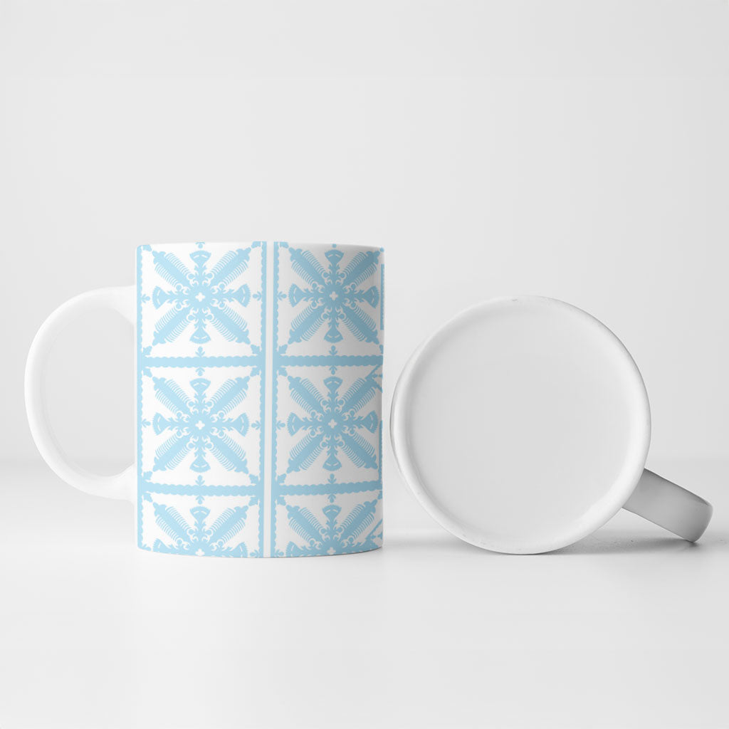 Pastel Blue Kahili Quilt Hawaii Ceramic Mug Tropical Flower Seamless Half Style LT14 - Polynesian Pride