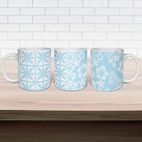 Pastel Blue Kahili Quilt Hawaii Ceramic Mug Tropical Flower Seamless Half Style LT14 - Polynesian Pride