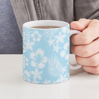 Pastel Blue Kahili Quilt Hawaii Ceramic Mug Tropical Flower Seamless Half Style LT14 - Polynesian Pride
