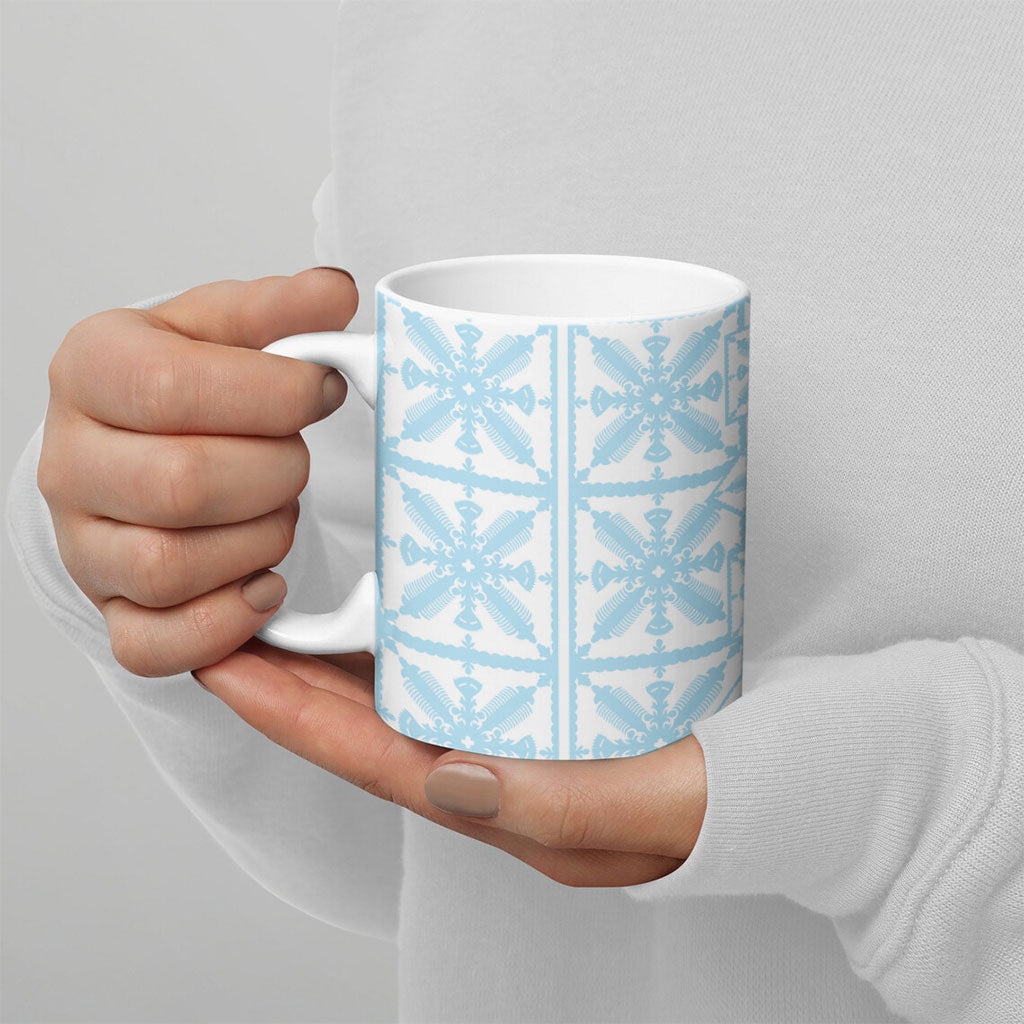 Pastel Blue Kahili Quilt Hawaii Ceramic Mug Tropical Flower Seamless Half Style LT14 - Polynesian Pride