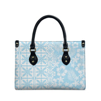 Pastel Blue Kahili Quilt Hawaii Leather Bag Tropical Flower Seamless Half Style LT14 - Polynesian Pride