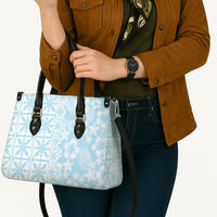 Pastel Blue Kahili Quilt Hawaii Leather Bag Tropical Flower Seamless Half Style LT14 - Polynesian Pride