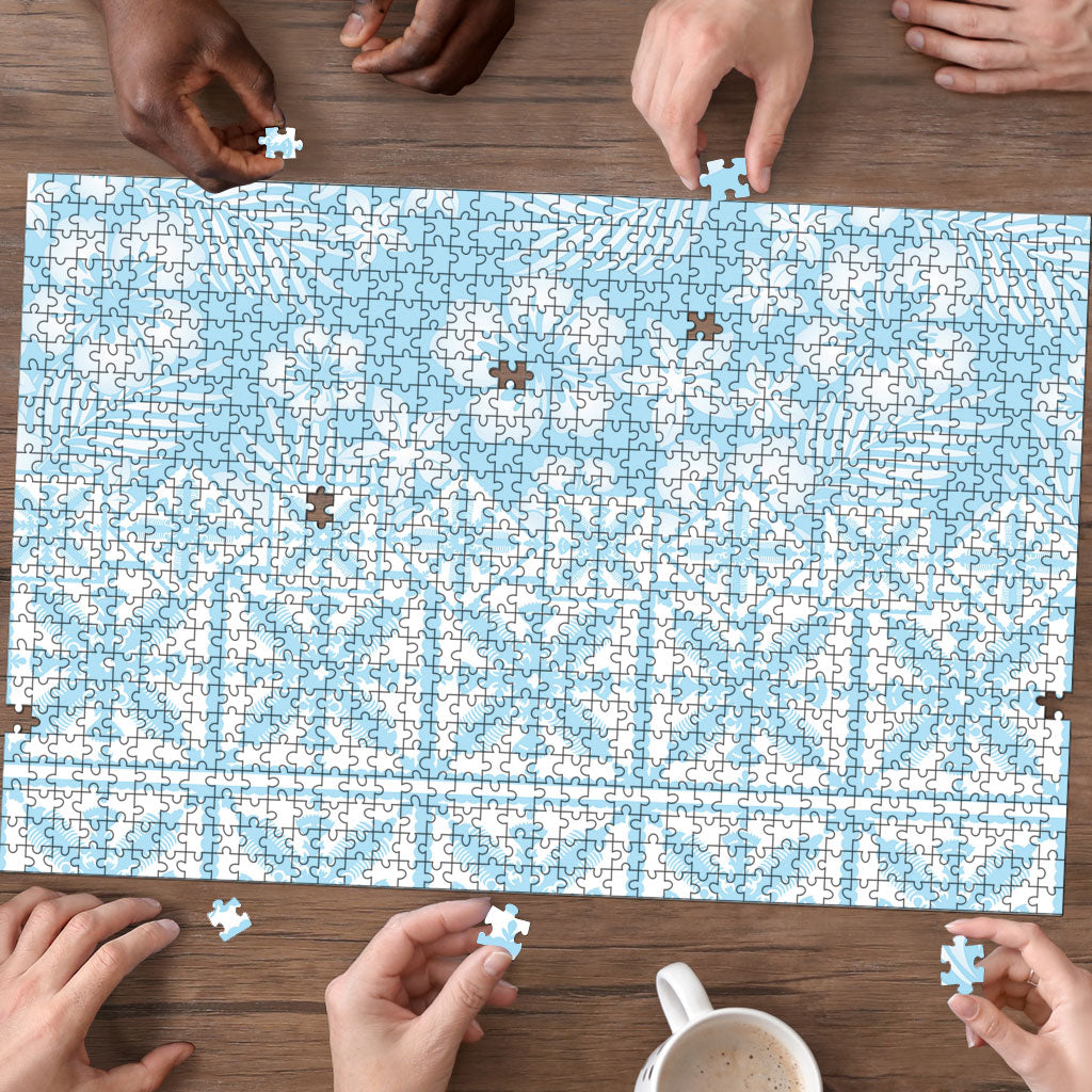 Pastel Blue Kahili Quilt Hawaii Puzzle Tropical Flower Seamless Half Style LT14 - Polynesian Pride