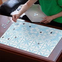 Pastel Blue Kahili Quilt Hawaii Puzzle Tropical Flower Seamless Half Style LT14 - Polynesian Pride