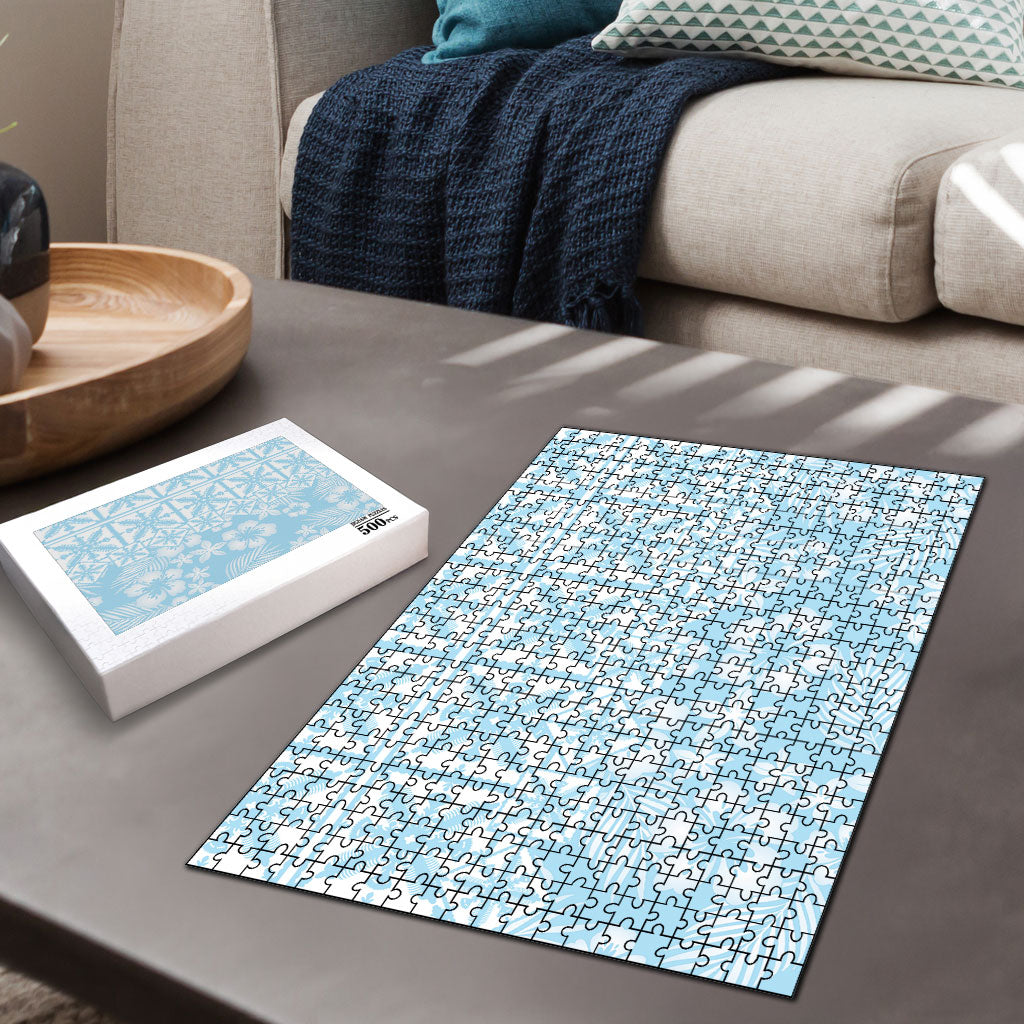 Pastel Blue Kahili Quilt Hawaii Puzzle Tropical Flower Seamless Half Style LT14 - Polynesian Pride