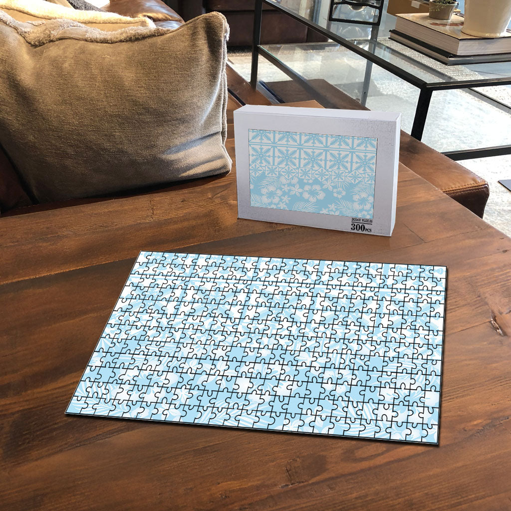 Pastel Blue Kahili Quilt Hawaii Puzzle Tropical Flower Seamless Half Style LT14 - Polynesian Pride