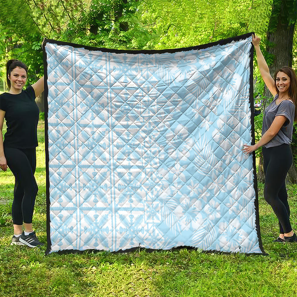 Pastel Blue Kahili Quilt Hawaii Quilt Tropical Flower Seamless Half Style LT14 - Polynesian Pride