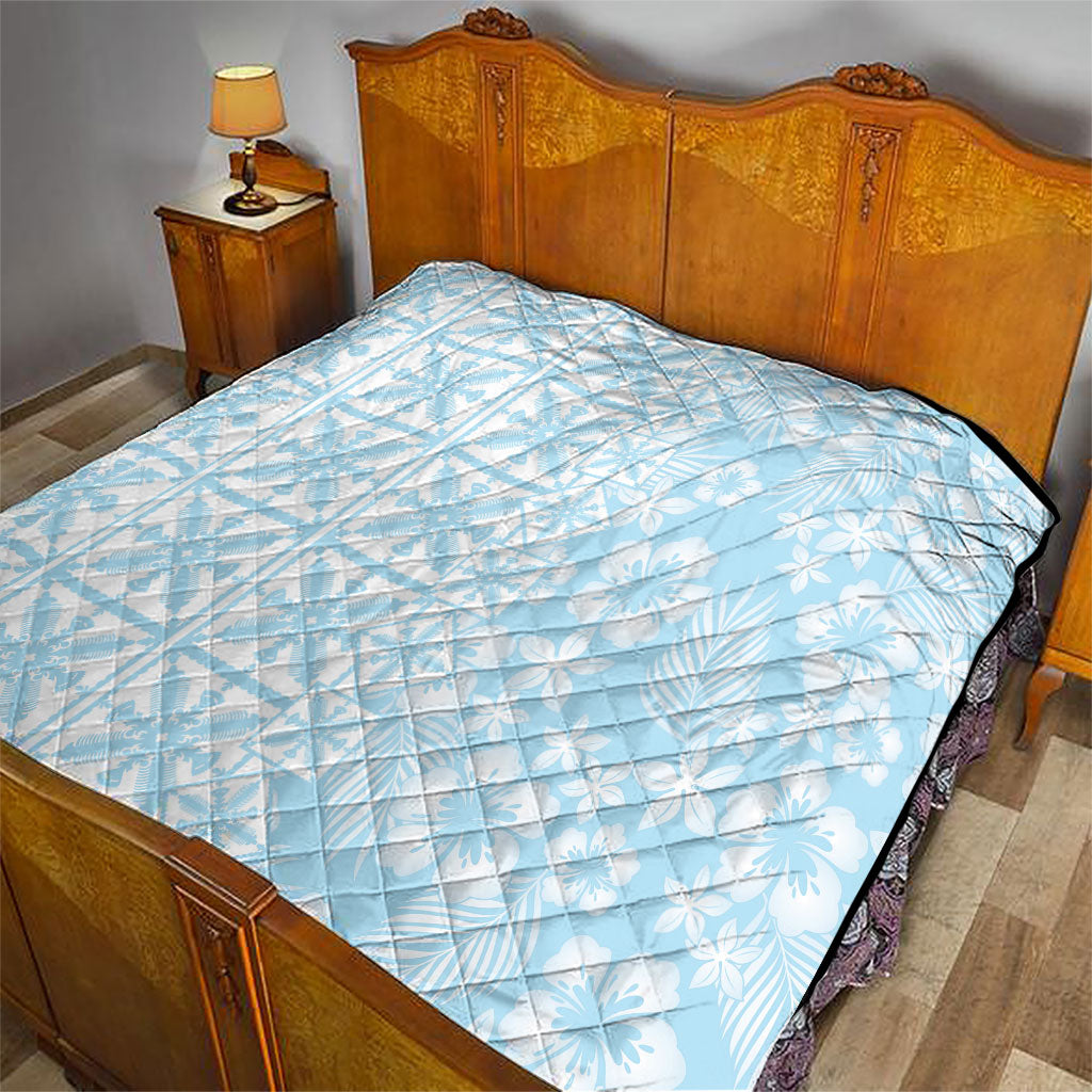 Pastel Blue Kahili Quilt Hawaii Quilt Tropical Flower Seamless Half Style LT14 - Polynesian Pride