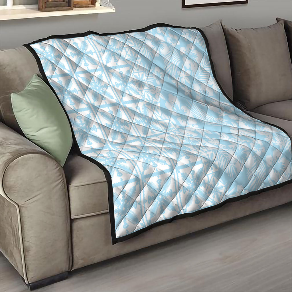 Pastel Blue Kahili Quilt Hawaii Quilt Tropical Flower Seamless Half Style LT14 - Polynesian Pride