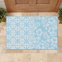 Pastel Blue Kahili Quilt Hawaii Rubber Doormat Tropical Flower Seamless Half Style LT14 Blue - Polynesian Pride