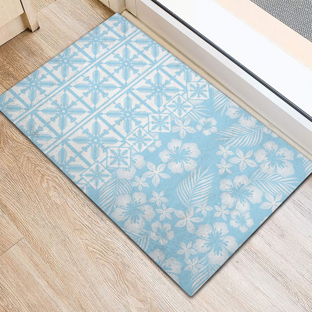 Pastel Blue Kahili Quilt Hawaii Rubber Doormat Tropical Flower Seamless Half Style LT14 - Polynesian Pride