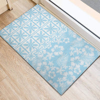 Pastel Blue Kahili Quilt Hawaii Rubber Doormat Tropical Flower Seamless Half Style LT14 - Polynesian Pride