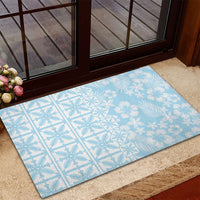 Pastel Blue Kahili Quilt Hawaii Rubber Doormat Tropical Flower Seamless Half Style LT14 - Polynesian Pride