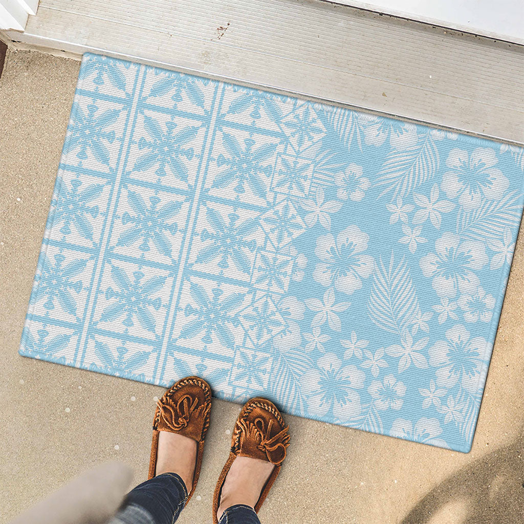 Pastel Blue Kahili Quilt Hawaii Rubber Doormat Tropical Flower Seamless Half Style LT14 - Polynesian Pride