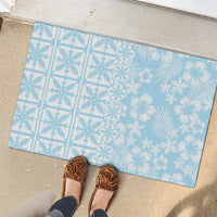 Pastel Blue Kahili Quilt Hawaii Rubber Doormat Tropical Flower Seamless Half Style LT14 - Polynesian Pride