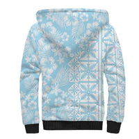 Pastel Blue Kahili Quilt Hawaii Sherpa Hoodie Tropical Flower Seamless Half Style LT14 - Polynesian Pride