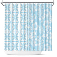 Pastel Blue Kahili Quilt Hawaii Shower Curtain Tropical Flower Seamless Half Style LT14 Blue - Polynesian Pride