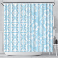 Pastel Blue Kahili Quilt Hawaii Shower Curtain Tropical Flower Seamless Half Style LT14 - Polynesian Pride