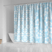 Pastel Blue Kahili Quilt Hawaii Shower Curtain Tropical Flower Seamless Half Style LT14 - Polynesian Pride