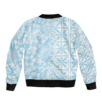 Pastel Blue Kahili Quilt Hawaii Sleeve Zip Bomber Jacket Tropical Flower Seamless Half Style LT14 - Polynesian Pride