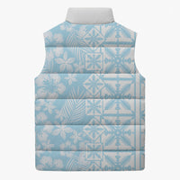 Pastel Blue Kahili Quilt Hawaii Sleeveless Puffer Jacket Tropical Flower Seamless Half Style LT14 - Polynesian Pride