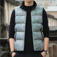 Pastel Blue Kahili Quilt Hawaii Sleeveless Puffer Jacket Tropical Flower Seamless Half Style LT14 - Polynesian Pride