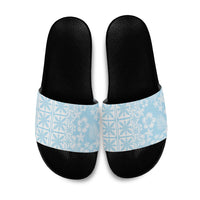Pastel Blue Kahili Quilt Hawaii Slide Sandals Tropical Flower Seamless Half Style LT14 Blue - Polynesian Pride