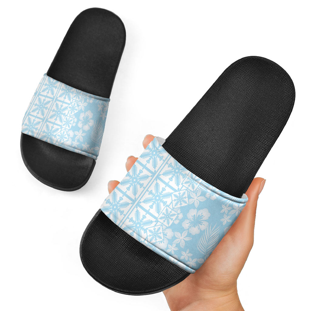 Pastel Blue Kahili Quilt Hawaii Slide Sandals Tropical Flower Seamless Half Style LT14 - Polynesian Pride