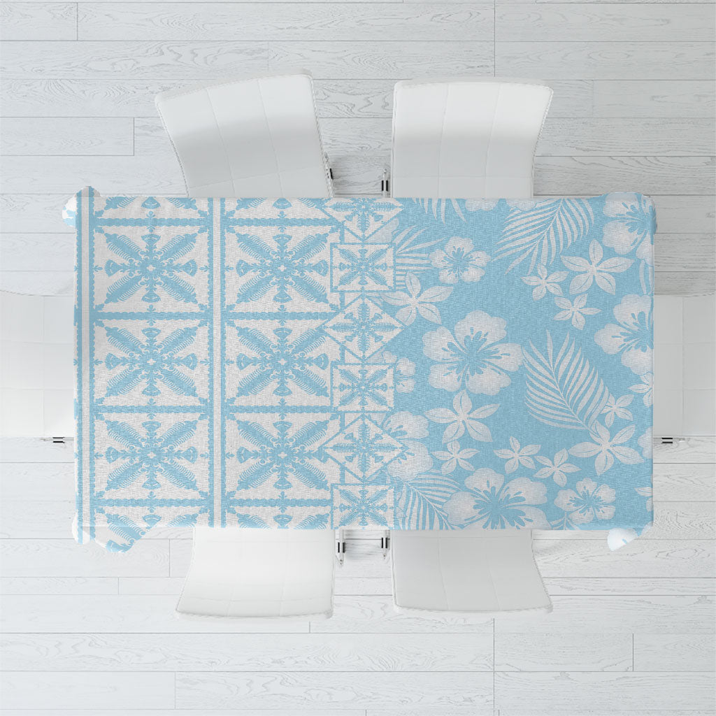 Pastel Blue Kahili Quilt Hawaii Tablecloth Tropical Flower Seamless Half Style LT14 Blue - Polynesian Pride