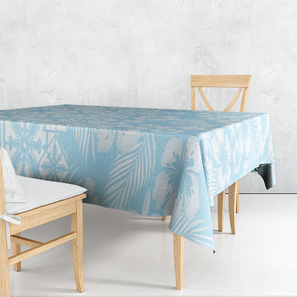 Pastel Blue Kahili Quilt Hawaii Tablecloth Tropical Flower Seamless Half Style LT14 - Polynesian Pride