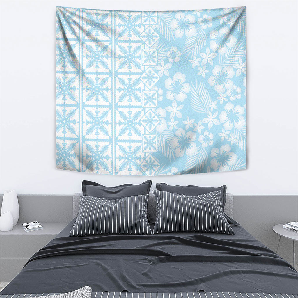 Pastel Blue Kahili Quilt Hawaii Tapestry Tropical Flower Seamless Half Style LT14 - Polynesian Pride