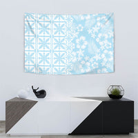 Pastel Blue Kahili Quilt Hawaii Tapestry Tropical Flower Seamless Half Style LT14 - Polynesian Pride