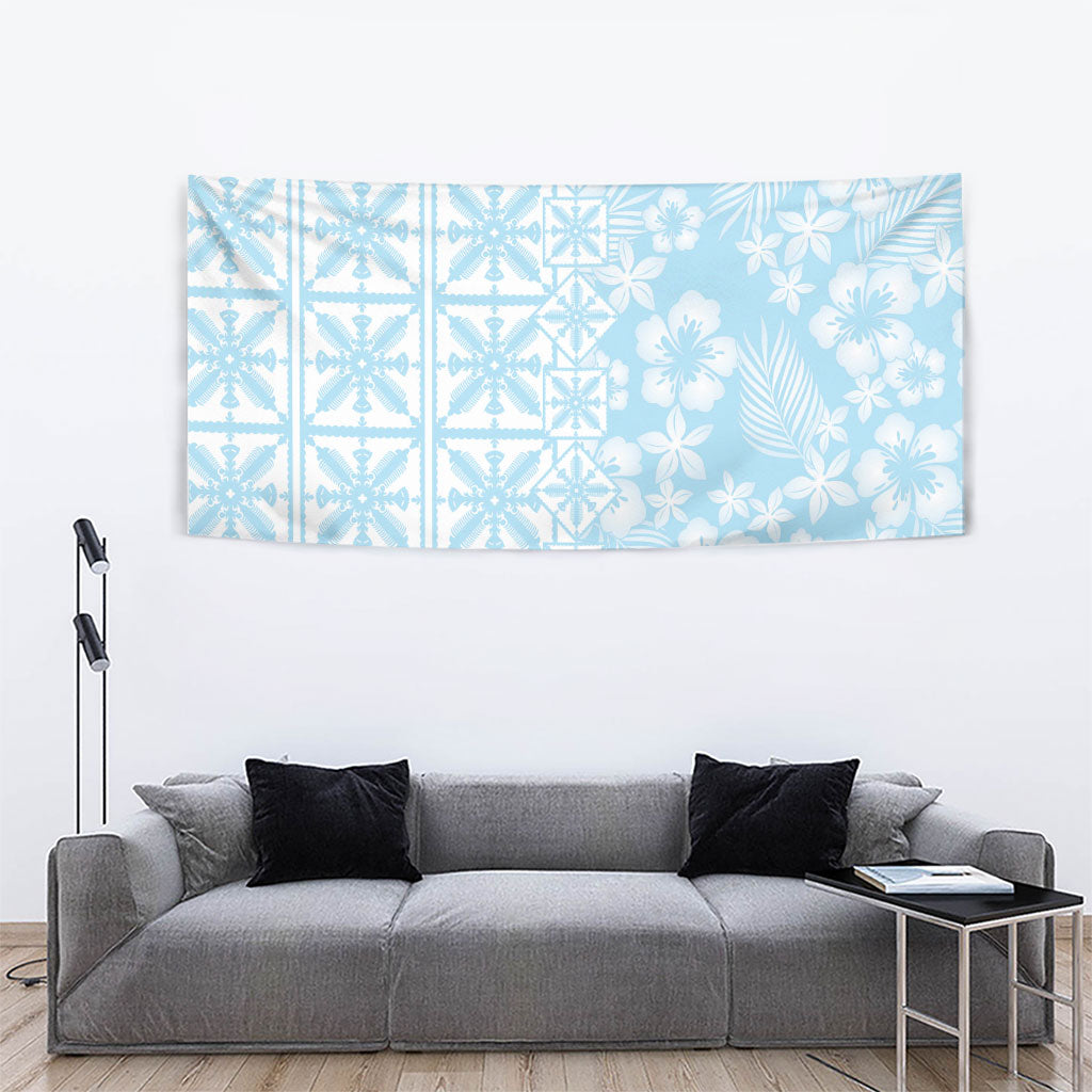 Pastel Blue Kahili Quilt Hawaii Tapestry Tropical Flower Seamless Half Style LT14 - Polynesian Pride