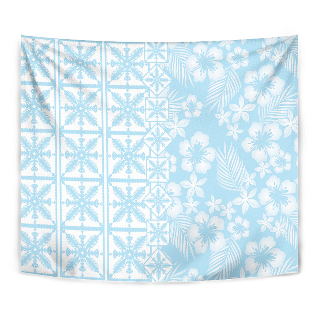 Pastel Blue Kahili Quilt Hawaii Tapestry Tropical Flower Seamless Half Style LT14 - Polynesian Pride