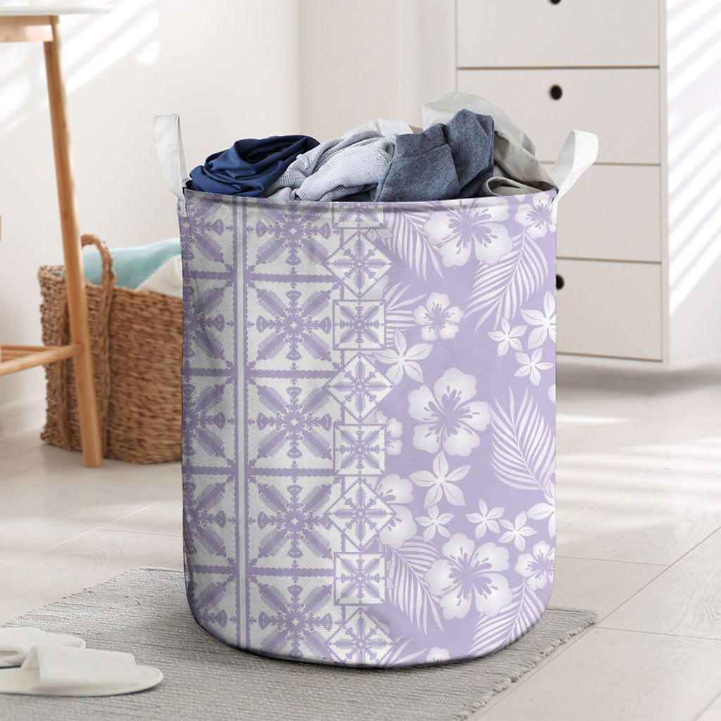 Pastel Purple Kahili Quilt Hawaii Laundry Basket Tropical Flower Seamless Half Style LT14 Purple - Polynesian Pride