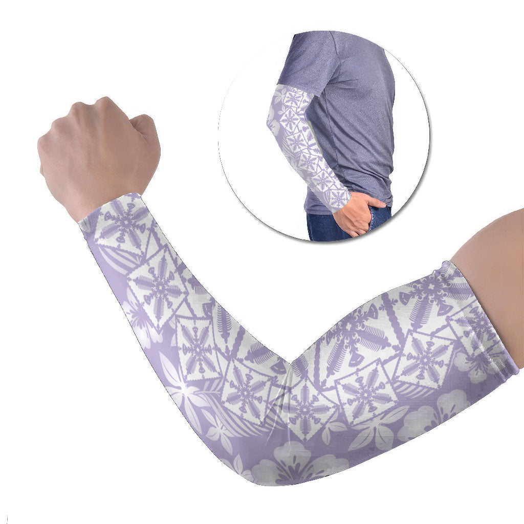Pastel Purple Kahili Quilt Hawaii Arm Sleeves Tropical Flower Seamless Half Style LT14 Set of 2 Purple - Polynesian Pride
