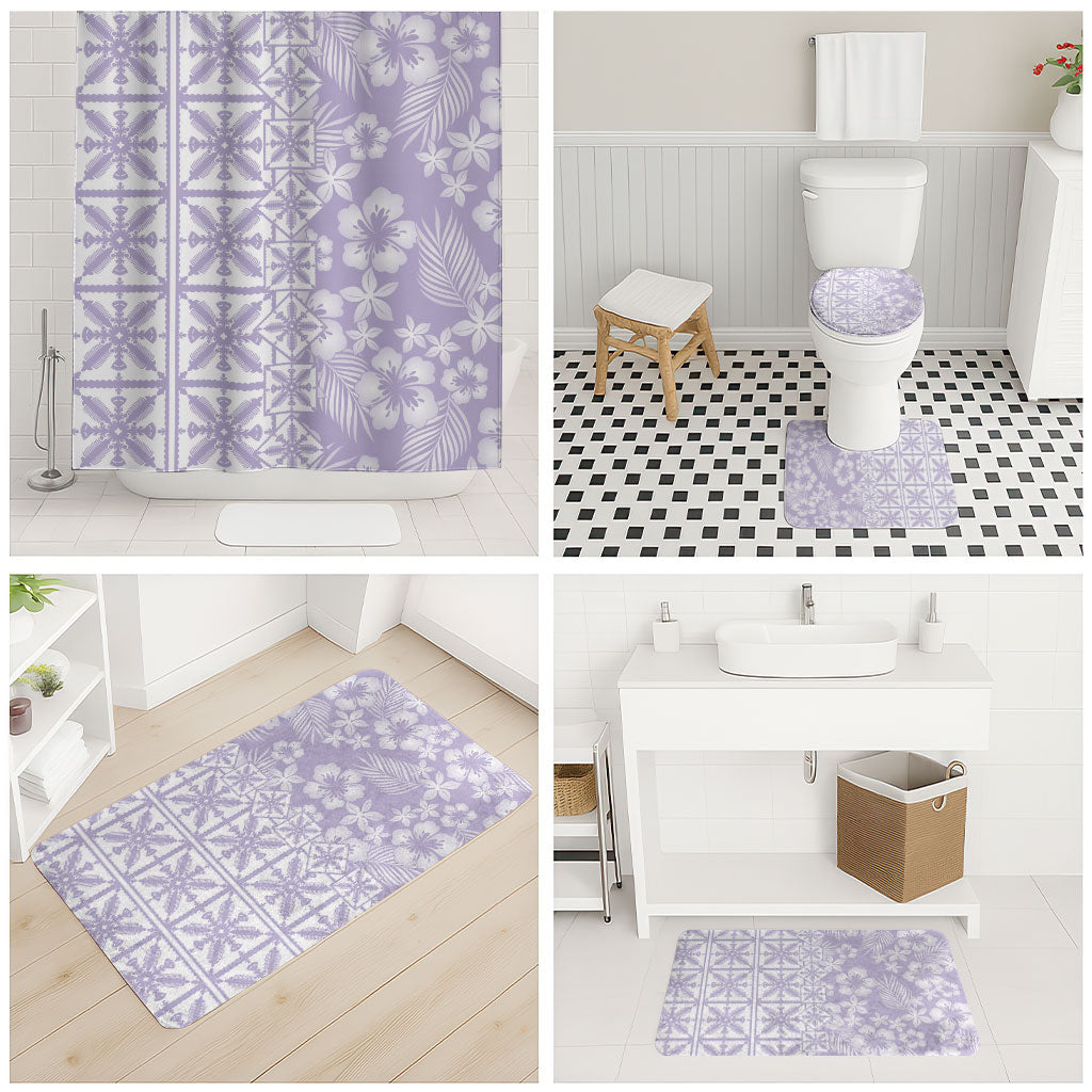 Pastel Purple Kahili Quilt Hawaii Bathroom Set Tropical Flower Seamless Half Style LT14 - Polynesian Pride